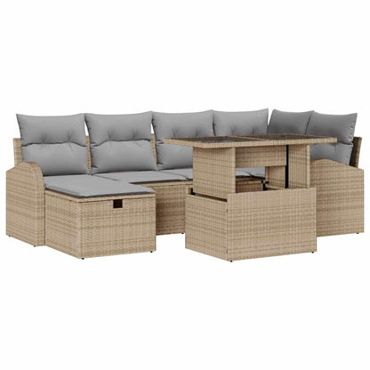 Garten-Sofa-Set mit Kissen mit Speicher 7 pcs Beige Poly Rattan