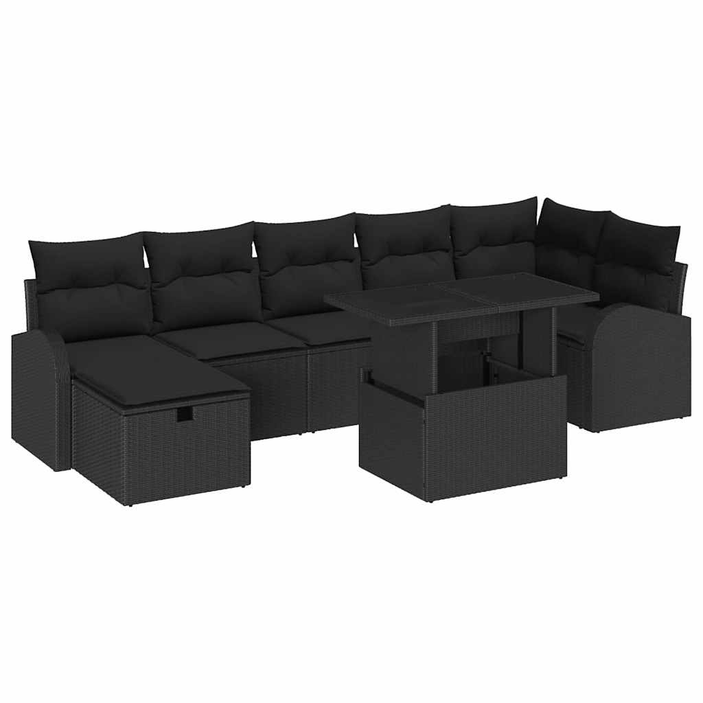 Garten-Sofa-Set mit Kissen 8 pcs Schwarz Poly Rattan