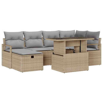 Garten-Sofa-Set mit Kissen mit Speicher 7 pcs Beige Poly Rattan