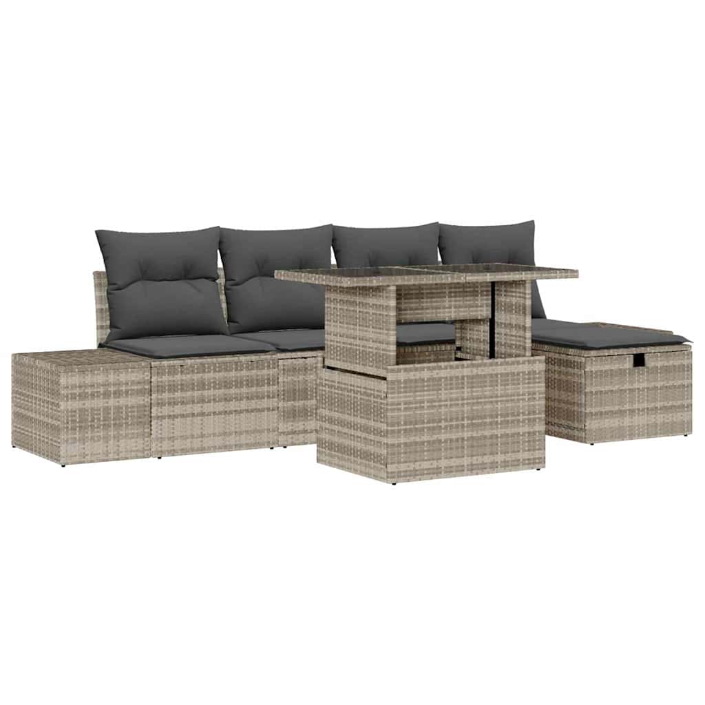 Garten-Sofa-Set 6 pcs Hellgrau Poly-Rattan