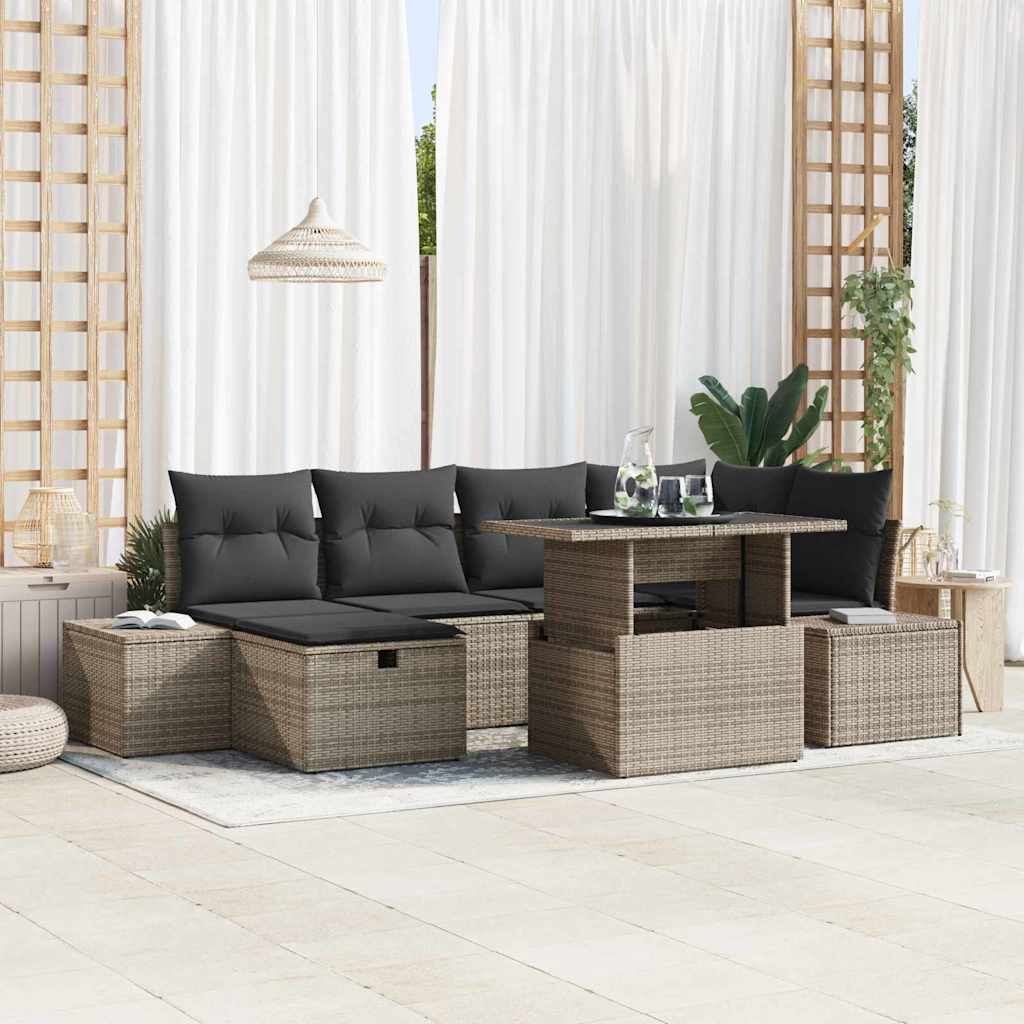 Garten-Sofa-Set 7 pcs Grau Poly-Rattan