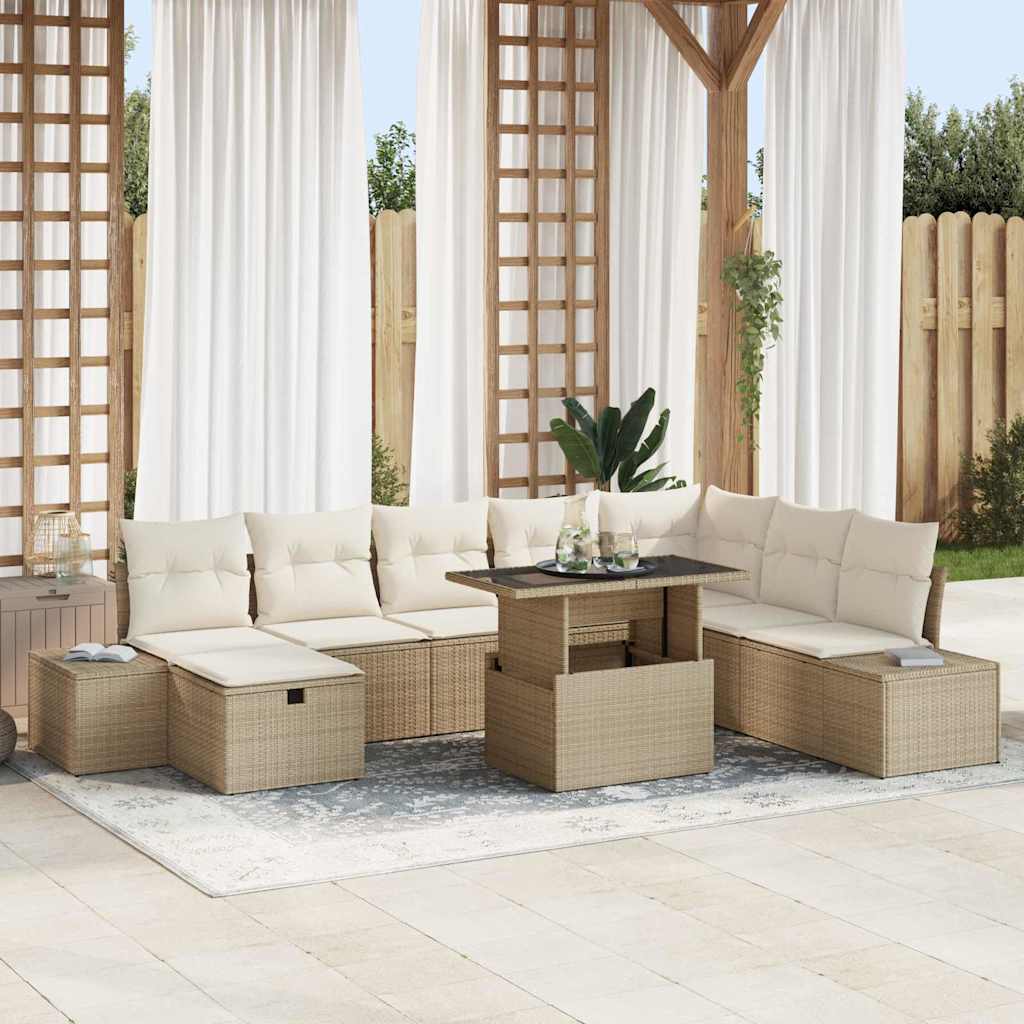 Garten-Sofa-Set 9 pcs Beige Poly-Rattan