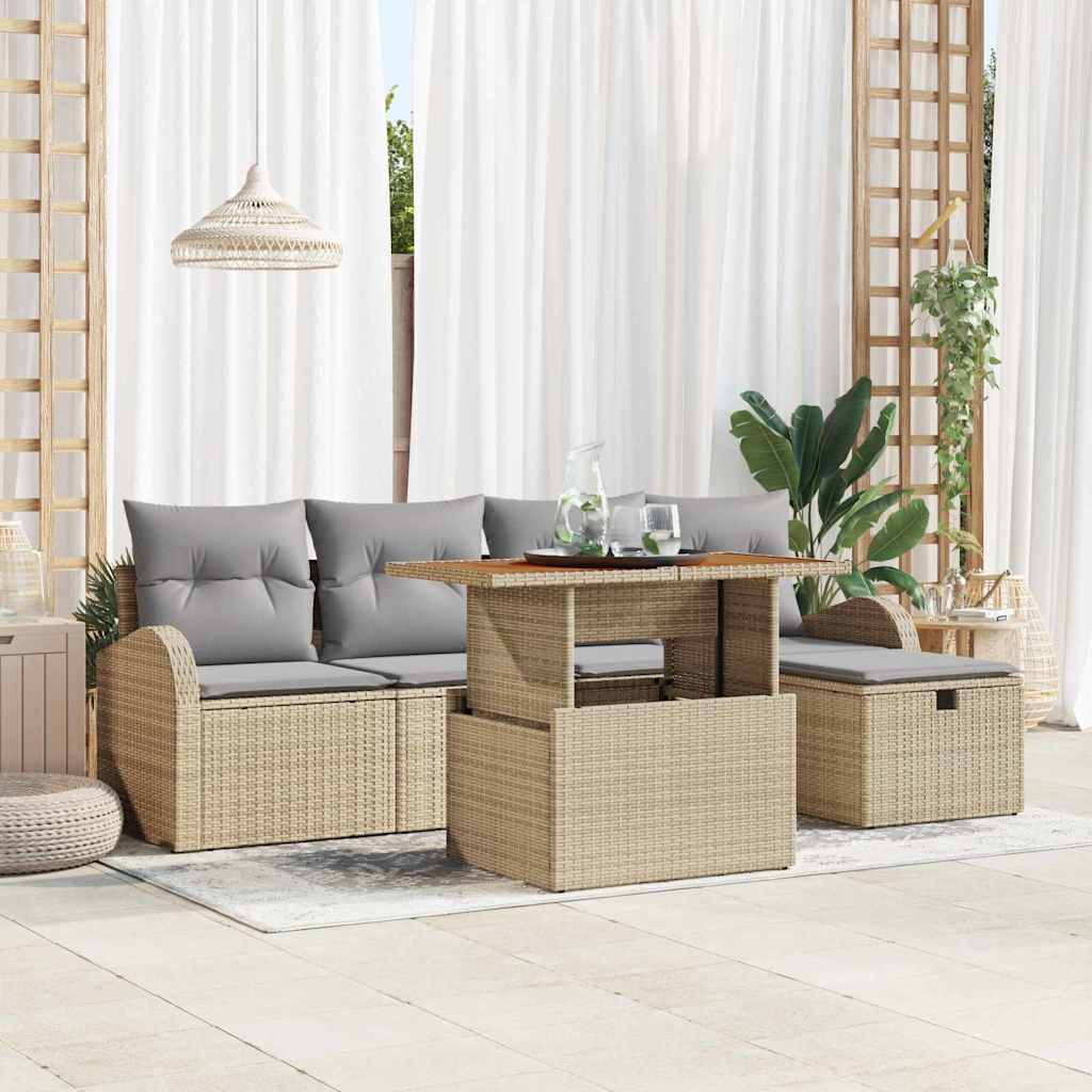 Garten-Sofa-Set 6 pcs Beige Poly-Rattan