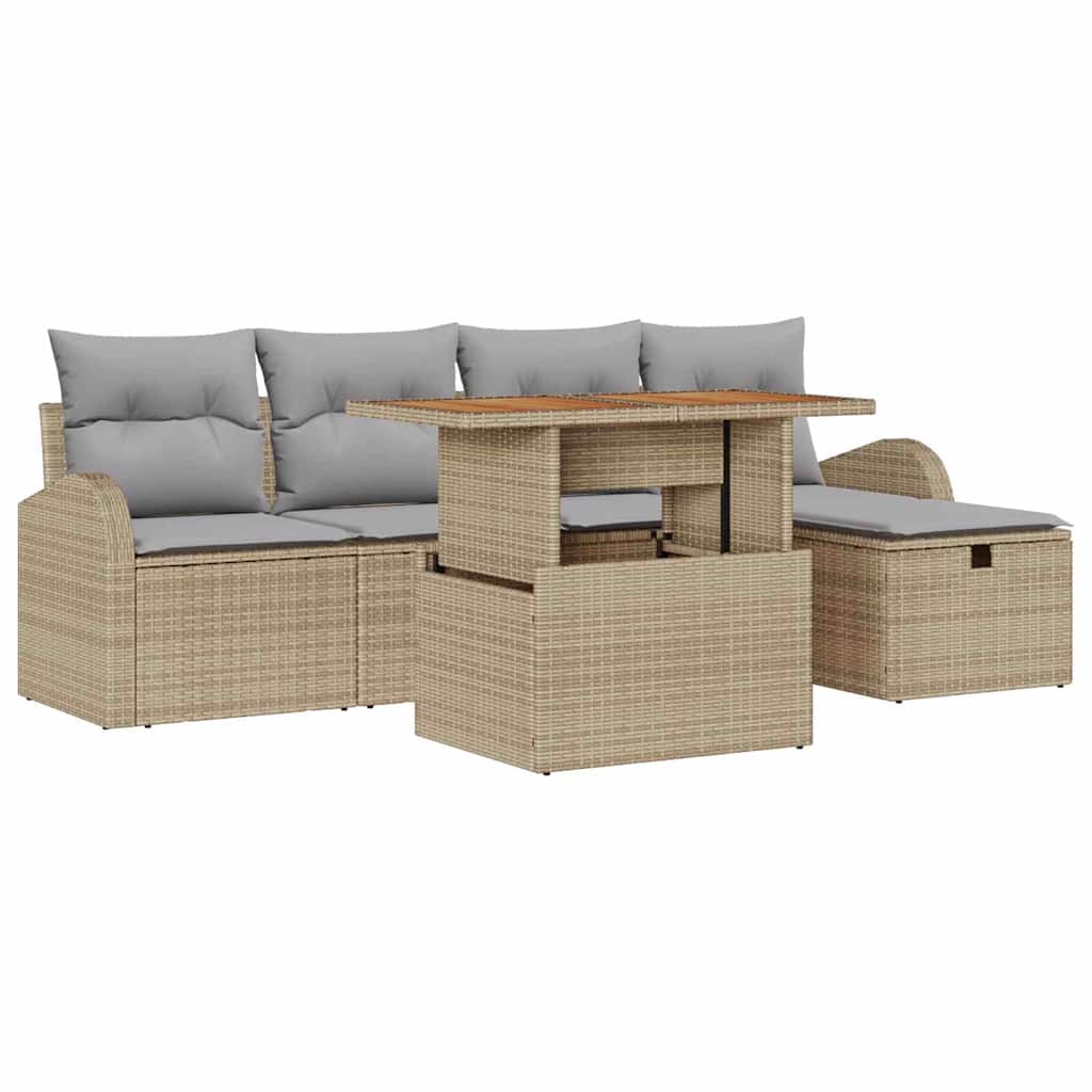 Garten-Sofa-Set 6 pcs Beige Poly-Rattan