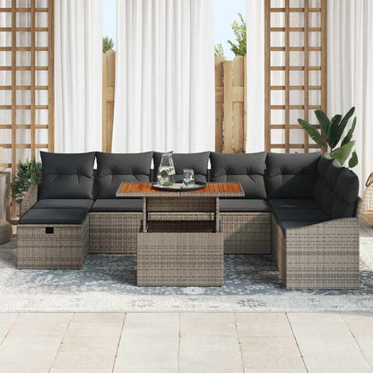 Garten-Sofa-Set 9 pcs Grau Poly-Rattan