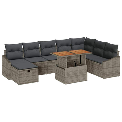 Garten-Sofa-Set 9 pcs Grau Poly-Rattan