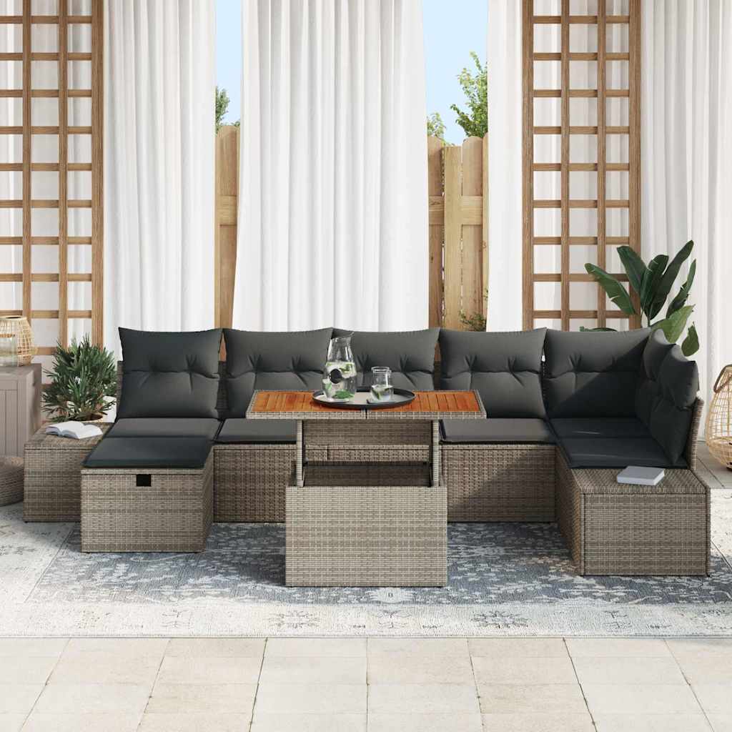 Garten-Sofa-Set 8 pcs Grau Poly-Rattan