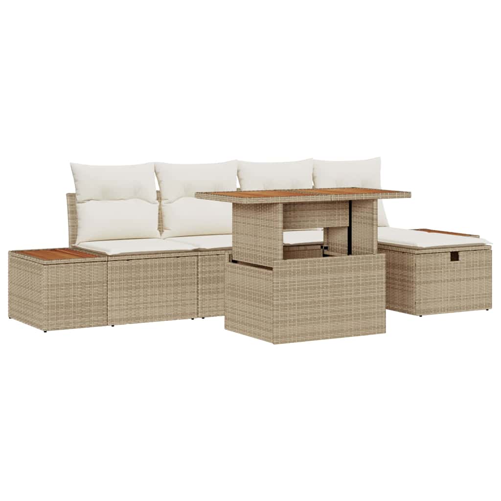 Garten-Sofa-Set 6 pcs Beige Poly-Rattan