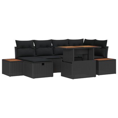 Garten-Sofa-Set 7 pcs Schwarz Poly-Rattan