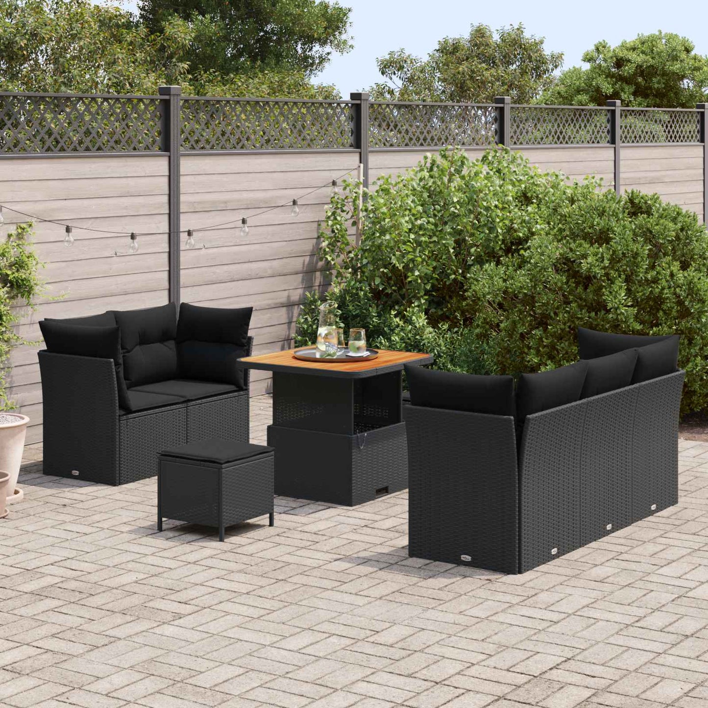 Garten-Sofa-Set 8 pcs Schwarz Poly-Rattan