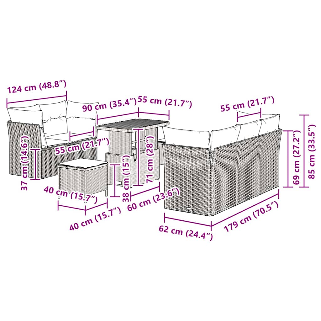 Garten-Sofa-Set 8 pcs Schwarz Poly-Rattan