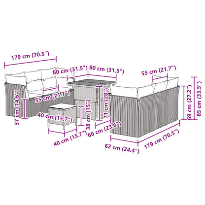Garten-Sofa-Set 9 pcs Schwarz Poly-Rattan