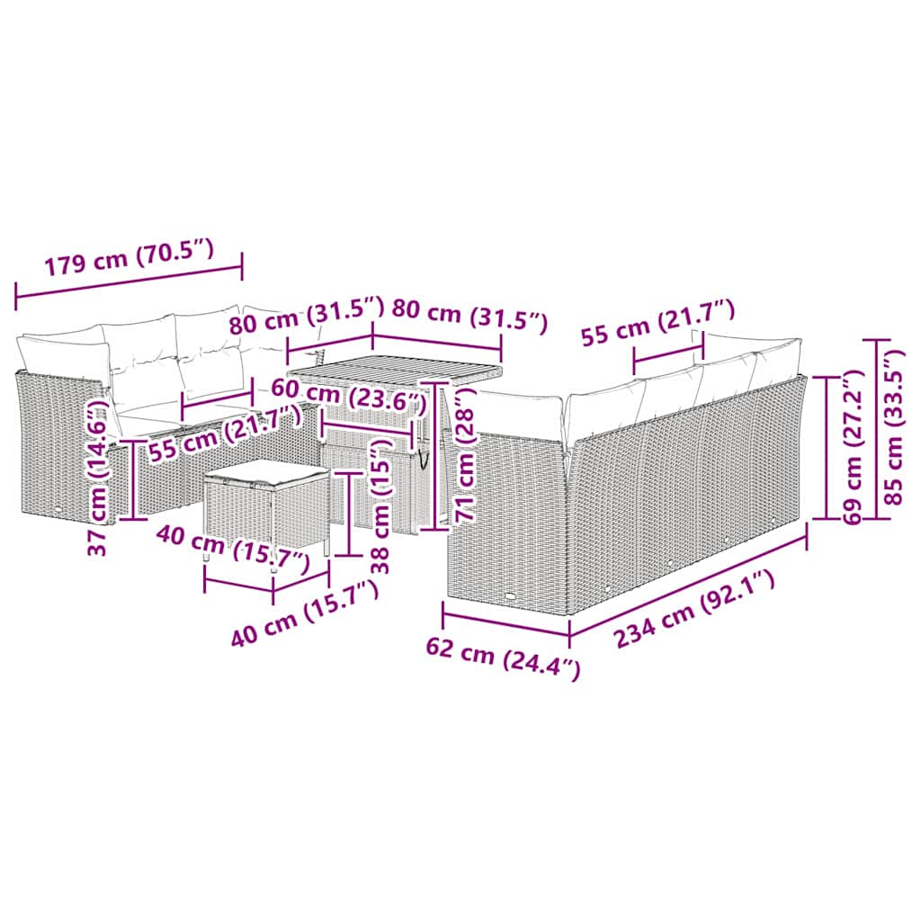 Gartensofa-set 10 pcs Beige Poly-Rattan