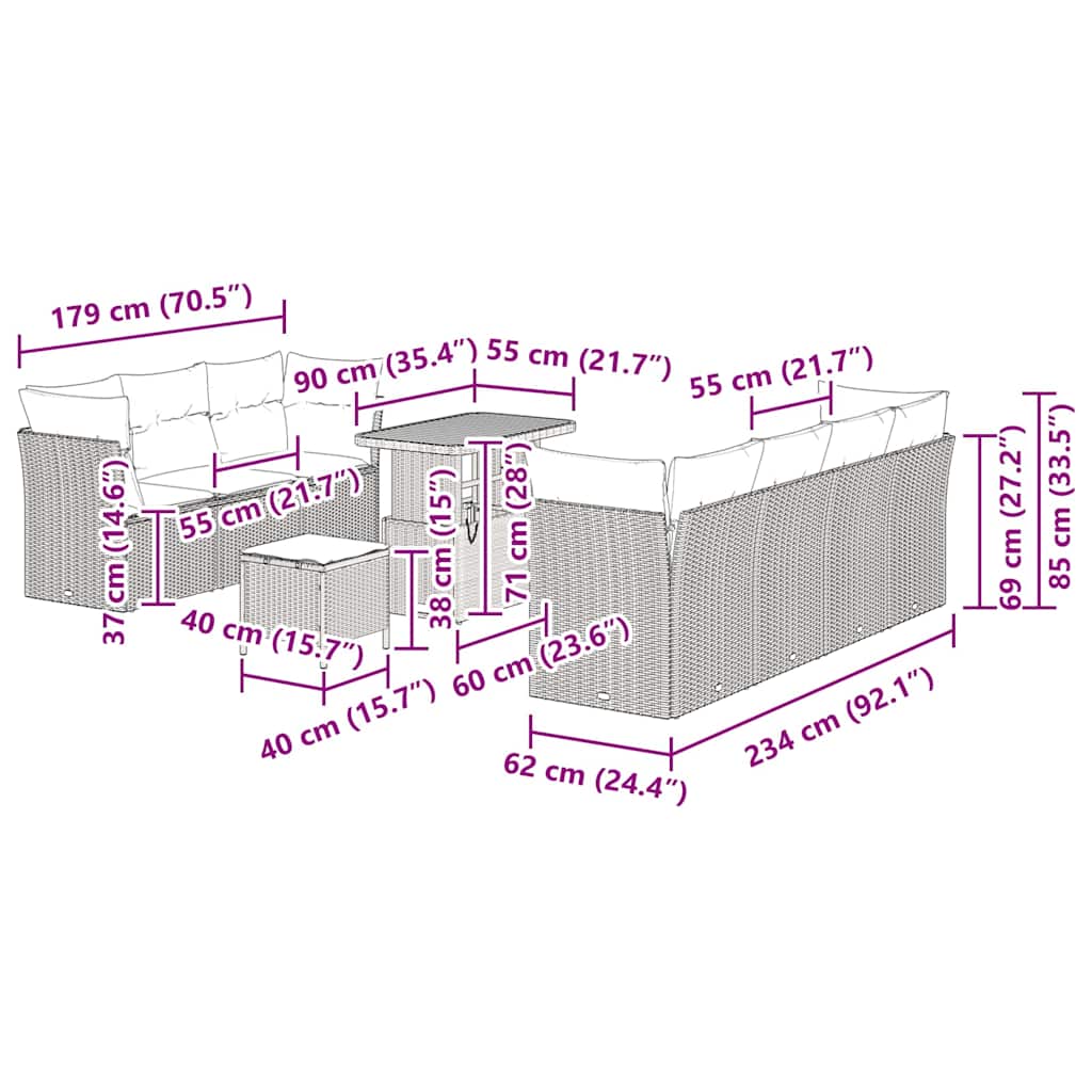 Gartensofa-set 10 pcs Beige Poly-Rattan