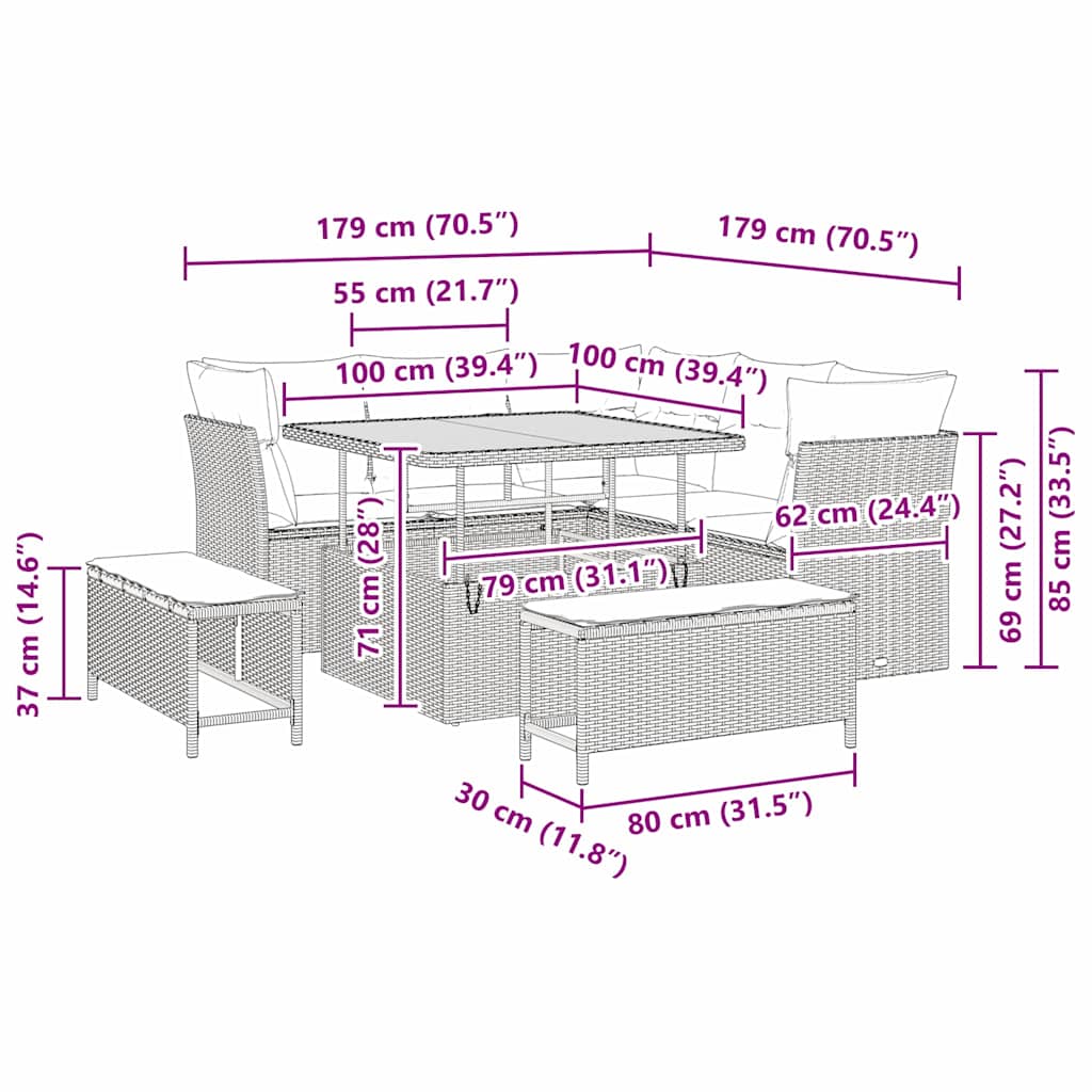 Gartensofa-set 8 pcs Beige Poly-Rattan