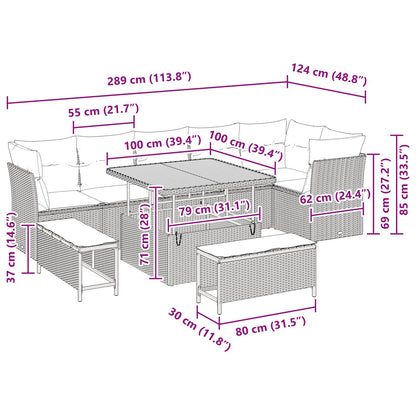 Gartensofa-set 9 pcs Schwarz Poly-Rattan