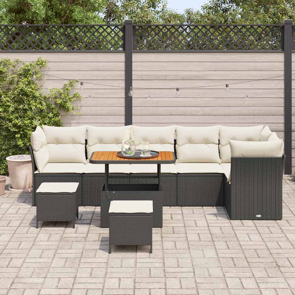 Gartensofa-set 9 pcs Schwarz Poly-Rattan