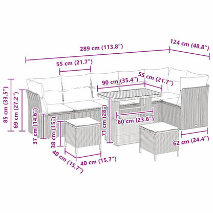 Gartensofa-set 9 pcs Grau Poly-Rattan