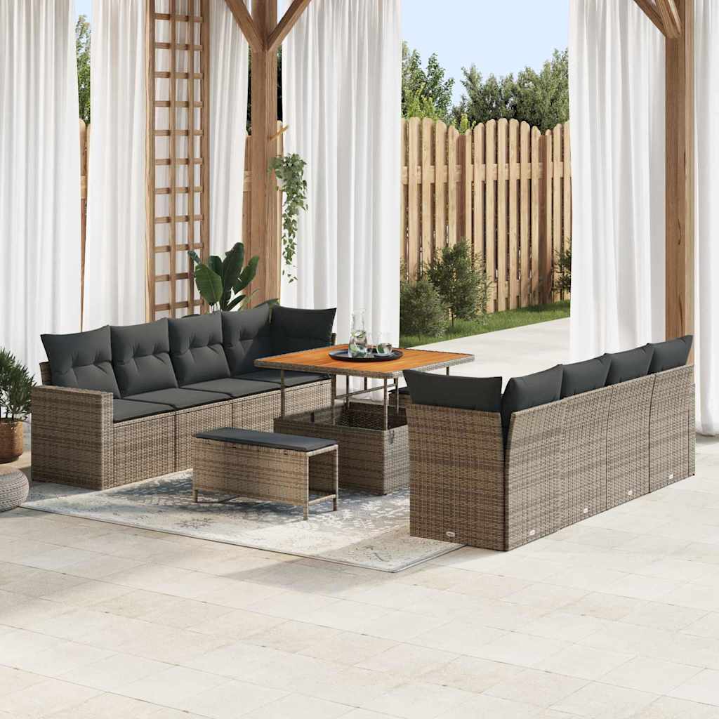 Gartensofa-set 11 pcs Grau Poly-Rattan
