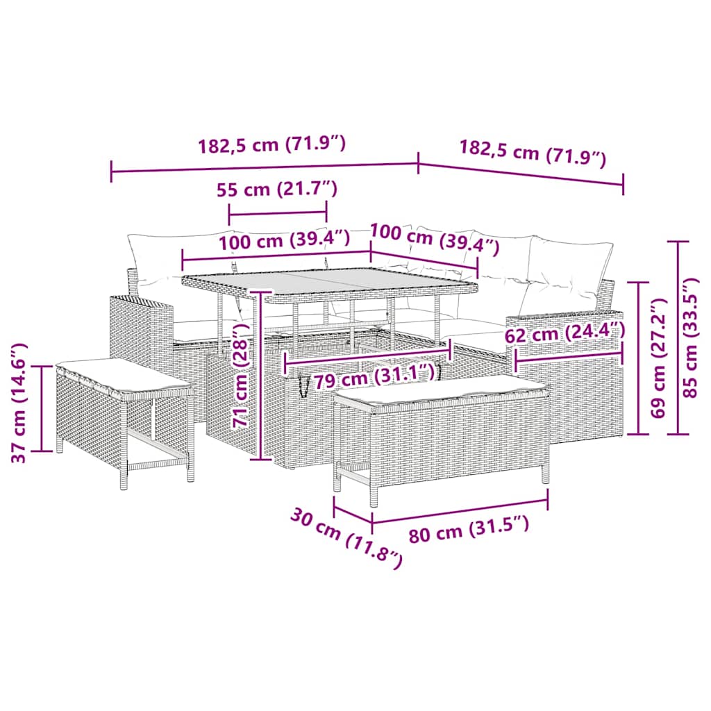 Gartensofa-set 8 pcs Grau Poly-Rattan