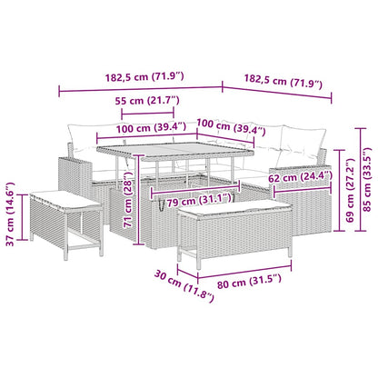 Gartensofa-set 8 pcs Grau Poly-Rattan