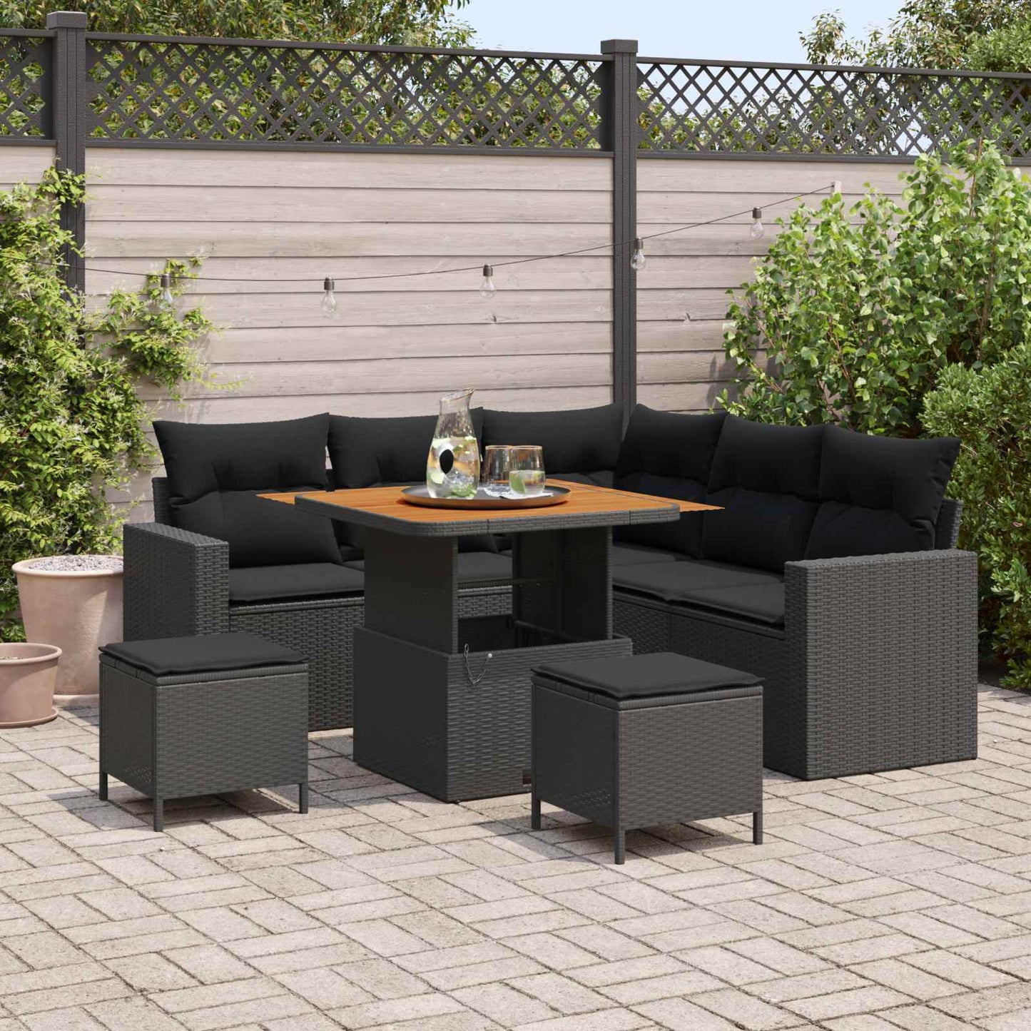 Gartensofa-set 8 pcs Schwarz Poly-Rattan