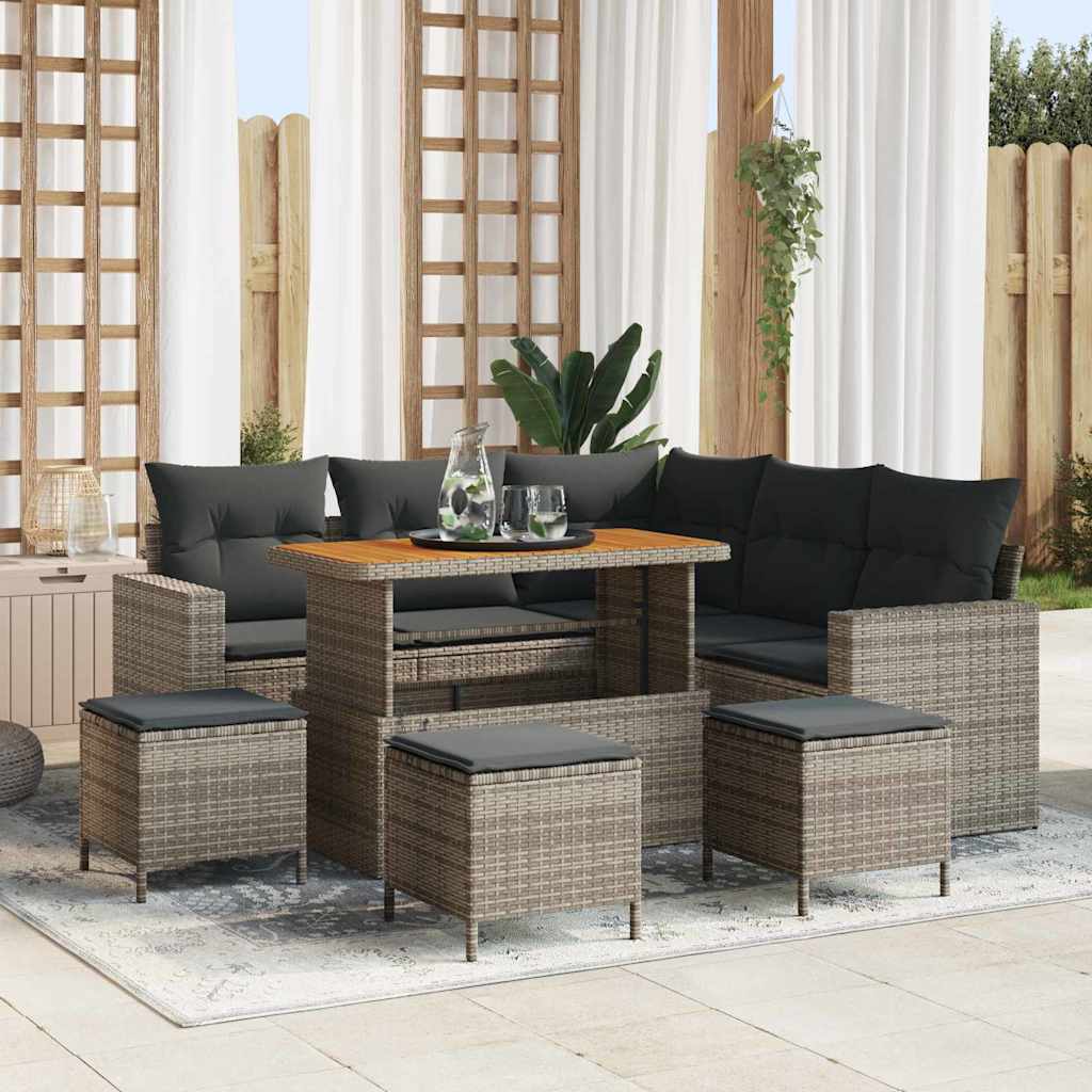 Gartensofa-set 9 pcs Grau Poly-Rattan