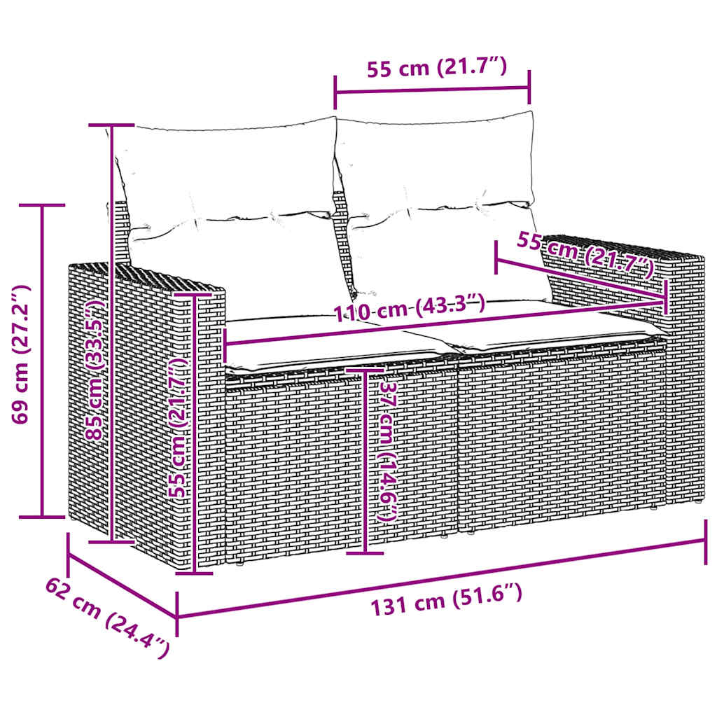 Gartensofa-set 9 pcs Grau Poly-Rattan