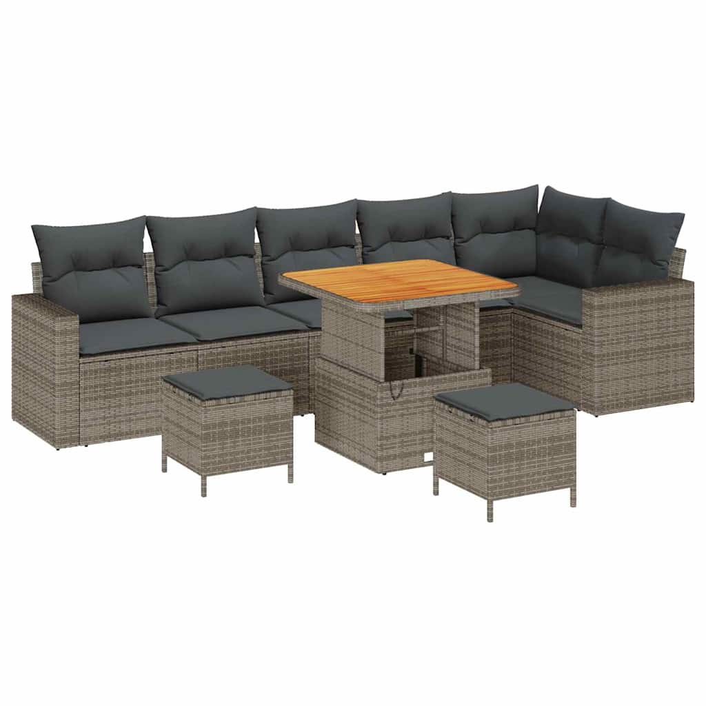Gartensofa-set 9 pcs Grau Poly-Rattan