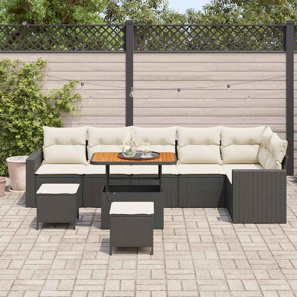 Gartensofa-set 9 pcs Schwarz Poly-Rattan