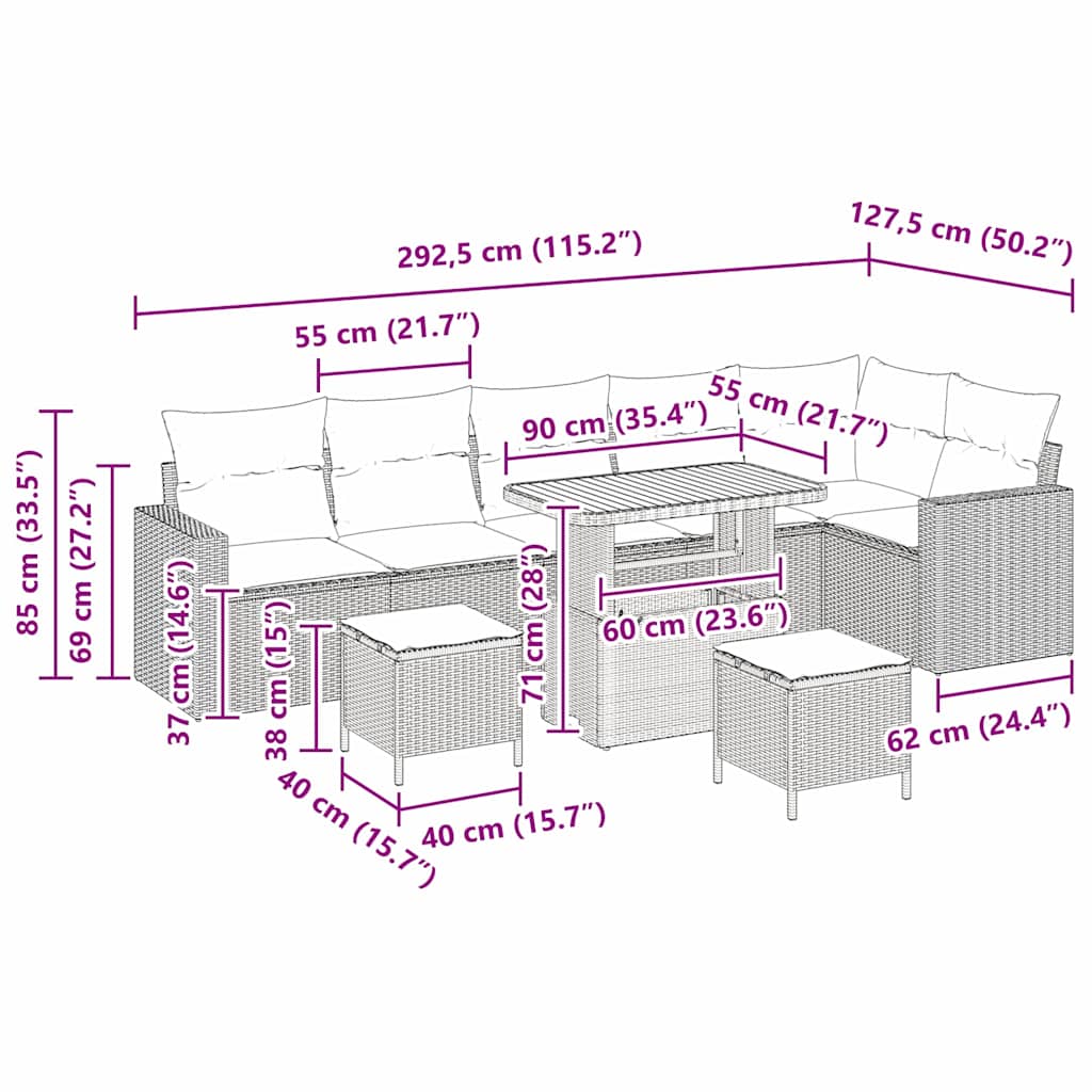 Gartensofa-set 9 pcs Schwarz Poly-Rattan