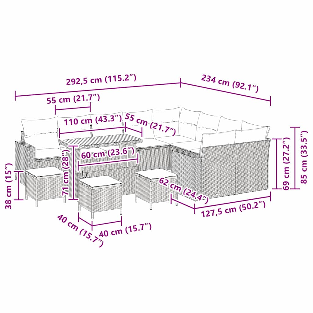 Gartensofa-set 13 pcs Beige Poly-Rattan