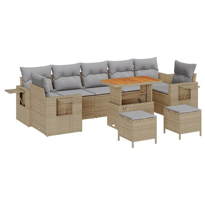 Gartensofa-set mit Kissen 10 pcs Beige Poly-Rattan