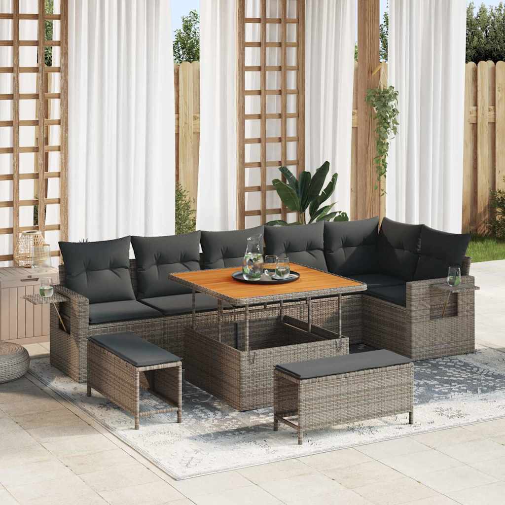 Gartensofa-set 9 pcs Grau Poly-Rattan