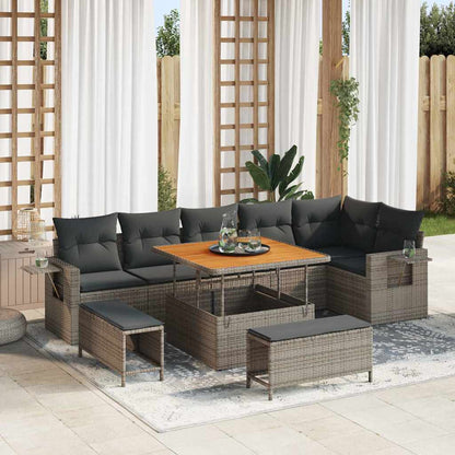 Gartensofa-set 9 pcs Grau Poly-Rattan