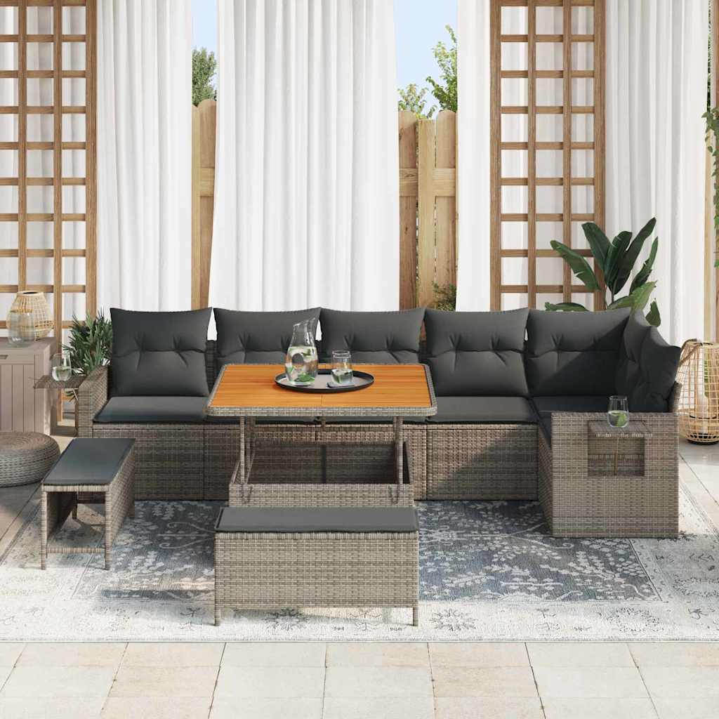 Gartensofa-set 9 pcs Grau Poly-Rattan