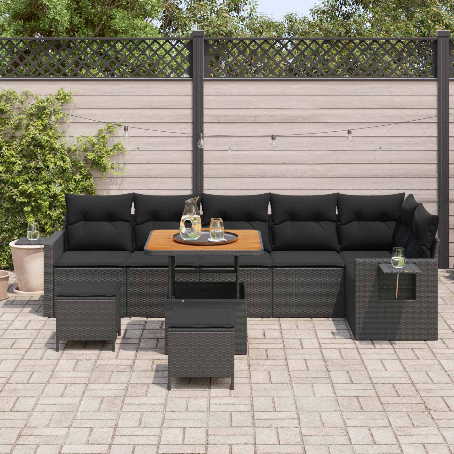 Gartensofa-set 9 pcs Schwarz Poly-Rattan
