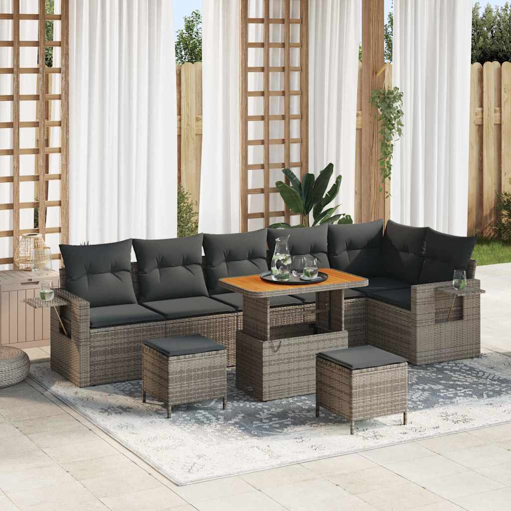 Gartensofa-set 9 pcs Grau Poly-Rattan