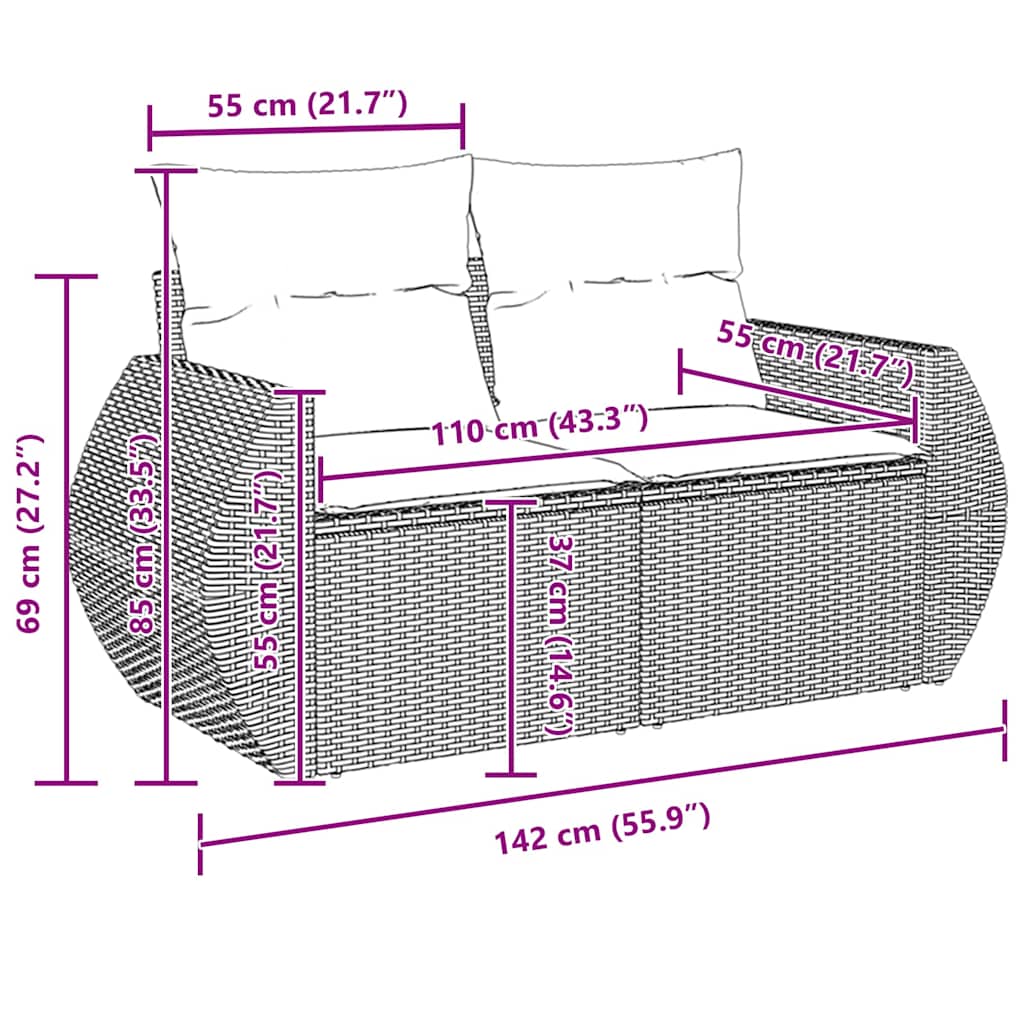 Gartensofa-set 8 pcs Grau Poly-Rattan