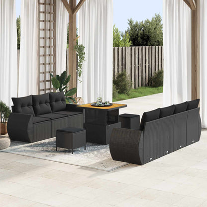 Gartensofa-set mit Kissen 10 pcs Schwarz Poly-Rattan
