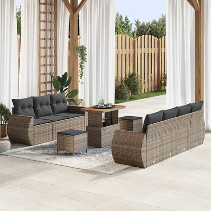 Gartensofa-set mit Kissen mit Speicher 10 pcs Grau Poly-Rattan
