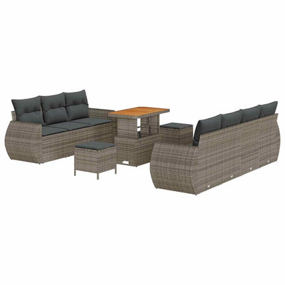 Gartensofa-set mit Kissen mit Speicher 10 pcs Grau Poly-Rattan