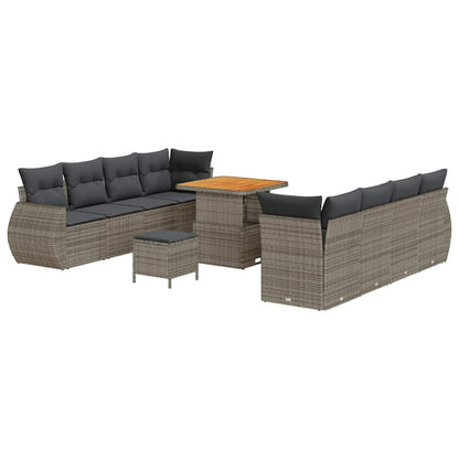 Gartensofa-set mit Kissen mit Speicher 11 pcs Grau Poly-Rattan