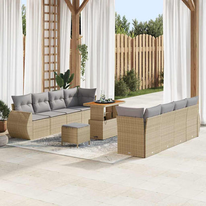 Gartensofa-set mit Kissen mit Speicher 11 pcs Beige Poly-Rattan