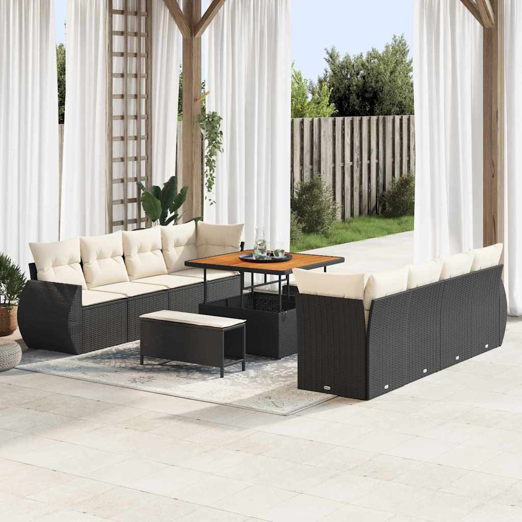 Gartensofa-set mit Kissen 11 pcs Schwarz Poly-Rattan