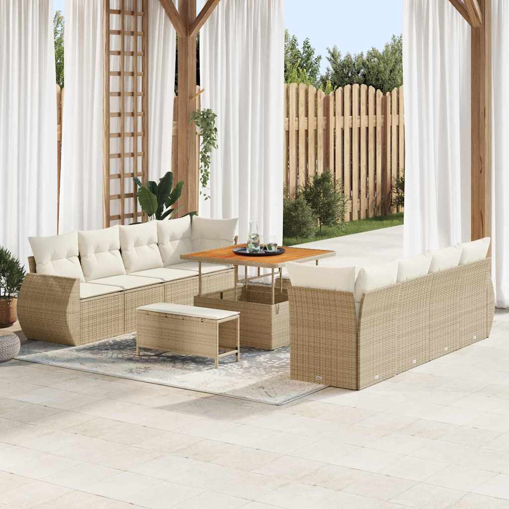 Gartensofa-set mit Kissen mit Speicher 11 pcs Beige Poly-Rattan