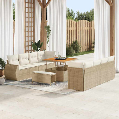Gartensofa-set mit Kissen mit Speicher 11 pcs Beige Poly-Rattan