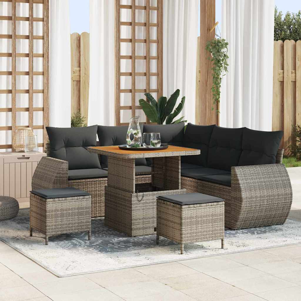 Gartensofa-set 8 pcs Grau Poly-Rattan