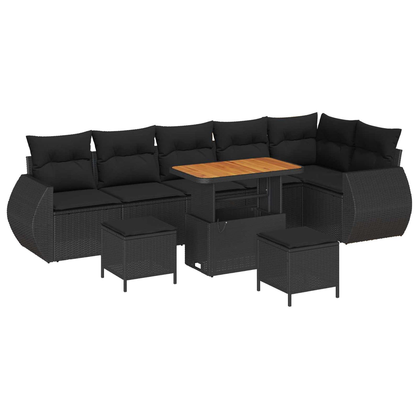 Gartensofa-set 9 pcs Schwarz Poly-Rattan