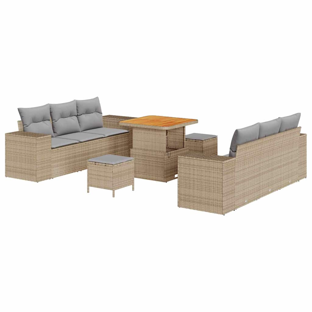 Gartensofa-set mit Kissen 9 pcs Beige Poly Rattan